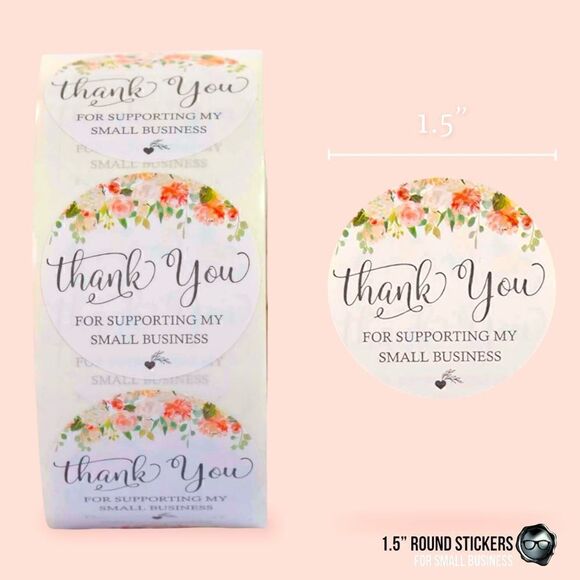 BULK ROLL PASTEL FLORAL STICKERS THANK YOU FOR SUPPORTING MY SMALL BUSINESS 1.5” - Picture 3 of 6